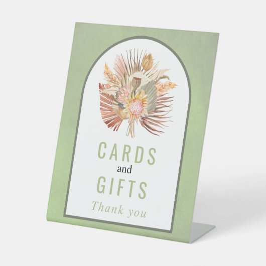 乾燥したヤシ、ススキセージ緑結婚の 台座サイン (正面)