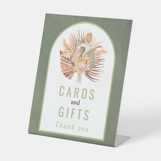 乾燥したヤシ、ススキセージ緑結婚の 台座サイン (正面)