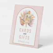 乾燥したヤシ、ススキ柔ら結婚いピンク 台座サイン (正面)