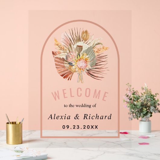 乾燥した手のひら、ススキのテラコッタピンク結婚ズ アクリルサイン (ウェディング)