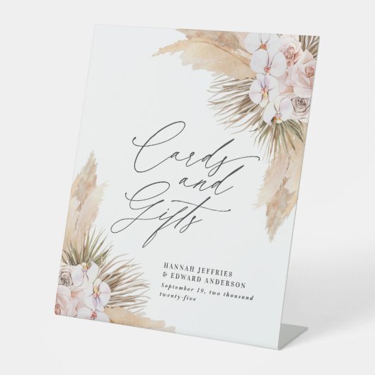 乾燥した植物性パンパス天然植物性の田舎植物 台座サイン (正面)