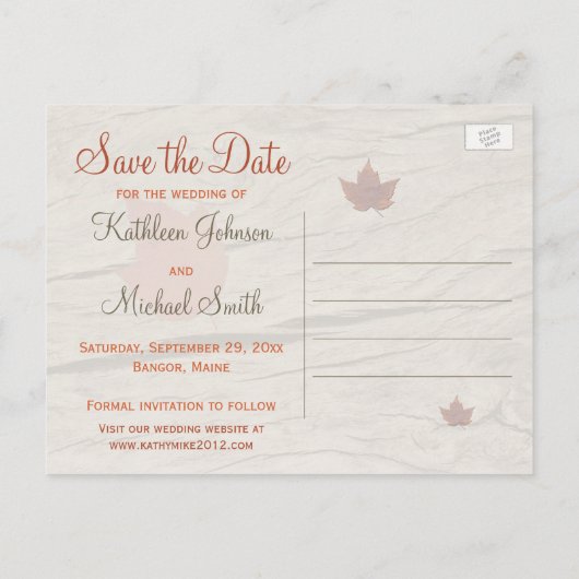 乾燥した秋の葉、花の日付はがきを保存 案内ポストカード (裏面)