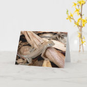 乾燥した葉の挨拶状のトカゲ カード (黄色い花)