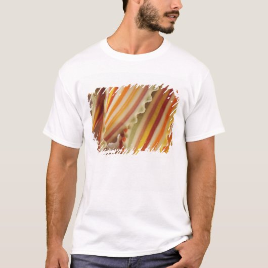 乾燥した虹色のパスタのクローズアップ。アメリカ Tシャツ (正面)