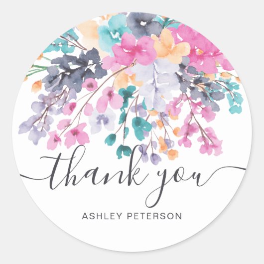 乾燥した野生のフローラの水色をスクリプトありがとう ラウンドシール (正面)