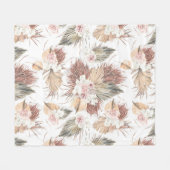 乾燥した離れヤシの葉と熱帯の花 フリースブランケット (正面(横))