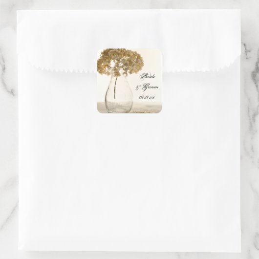 乾燥アジサイと結婚真珠の封筒用シール スクエアシール (バッグ)