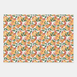 乾燥オレンジと果実のクリスマスパターン ラッピングペーパーシート