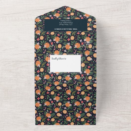 乾燥オレンジのクリスマス4枚の写真をすべて1枚のカードで収める オールインワン招待状 (外側)