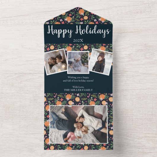 乾燥オレンジのクリスマス4枚の写真をすべて1枚のカードで収める オールインワン招待状 (内側)