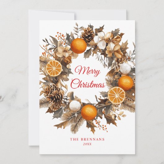 乾燥オレンジ柑橘系リースエレガントクリスマス シーズンカード (正面)