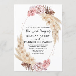 乾燥パンパスグラスバラとパープル結婚ズ 招待状