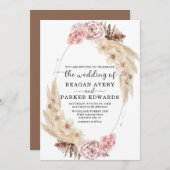 乾燥パンパスグラスバラパープル結婚ズ 招待状 (正面/裏面)