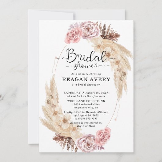 乾燥パンパスグラスフローラブライダルシャワー 招待状 (正面)