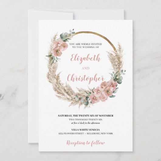 乾燥パンパスグラスリースバラオーキッドユーカリ 招待状 (正面)