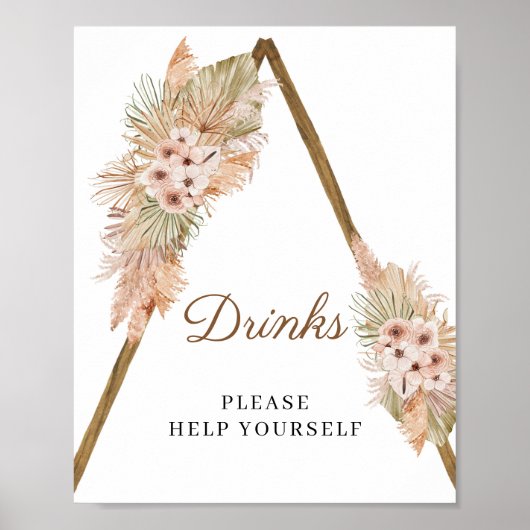 乾燥パームパンパスグラスダスティピンクオーキッドサイン ポスター (正面)