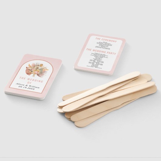 乾燥パームパンパスグラス柔らかいピンクの結婚式プログラム ハンドファン (組立なし)