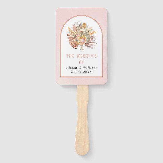 乾燥パームパンパスグラス柔らかいピンクの結婚式プログラム ハンドファン (正面)