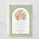 乾燥パーム葉ス、パンパスグラスのセージ結婚グリーン 招待状 (正面)
