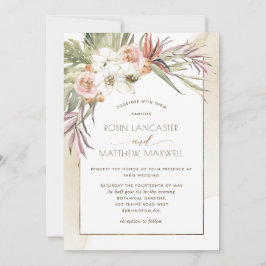 乾燥パーム葉、トロピカルフローラ結婚クリーム 招待状