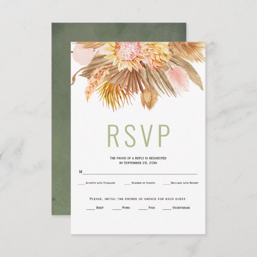 乾燥パーム離れスのススキのセージ結婚グリーン 出欠カード (正面/裏面)