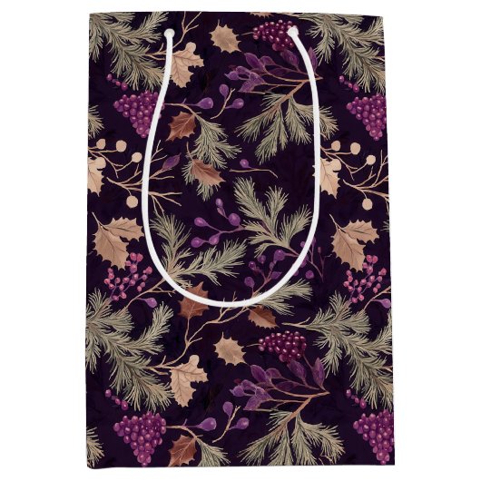 乾燥フローラと金ゴールド色離れ付き ミディアムペーパーバッグ (正面)