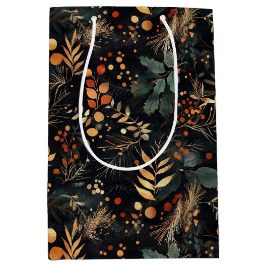 乾燥フローラと金ゴールド色離れ付き ミディアムペーパーバッグ (正面)