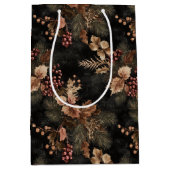 乾燥フローラと金ゴールド色離れ付き ミディアムペーパーバッグ (正面)