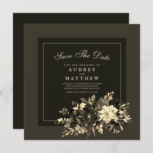 乾燥フローラスプレーアースブラウン秋の結婚式 セーブザデート (正面/裏面)
