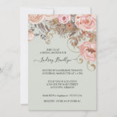 乾燥フローラボホピーチバラ金ゴールドブライダルシャワー 招待状 (正面)