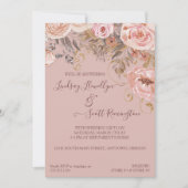 乾燥フローラボホブルゴーニュバラ金ゴールドブライダルシャワー 招待状 (正面)