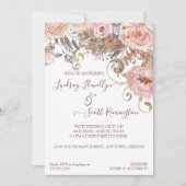 乾燥フローラボホ赤面バラ金ゴールドブライダルシャワー 招待状 (正面)