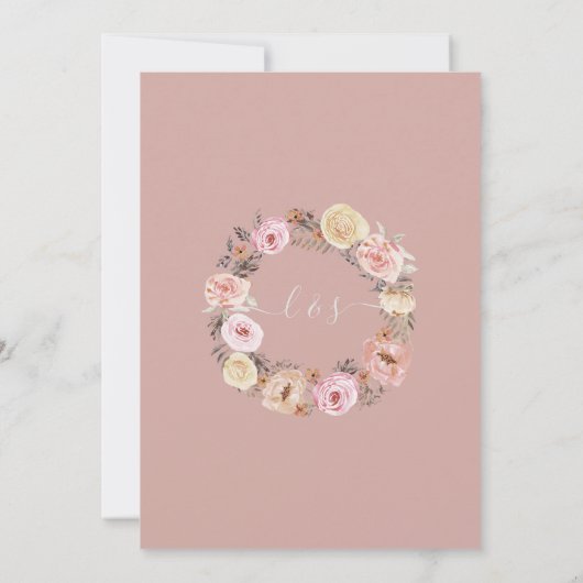 乾燥フローラボホ赤面バラ金ゴールドブライダルシャワー 招待状 (裏面)