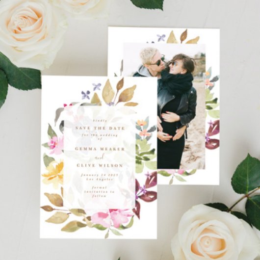 乾燥フローラ水彩画結婚像写真 セーブザデート