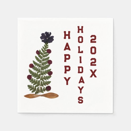 乾燥プレス花クリスマスツリー スタンダードカクテルナプキン (正面)