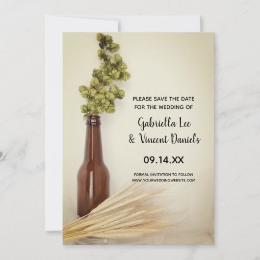 乾燥ホップと小麦ブルワリー結婚式の日付を保存 セーブザデート (正面)
