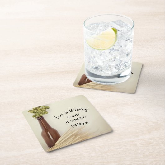 乾燥ホップと小麦結婚醸造所 スクエアペーパーコースター (インサイチュ)