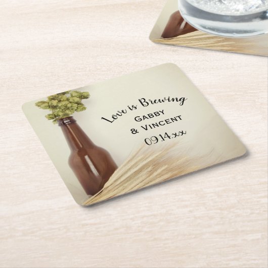 乾燥ホップと小麦結婚醸造所 スクエアペーパーコースター (アングル)