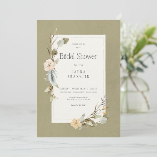 乾燥ボホフローラフレームセージブライダルシャワー 招待状 (スタンド正面)