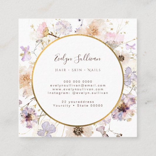 乾燥ワイルドフラワーズ金ゴールドサークル名刺 スクエア名刺 (裏面)