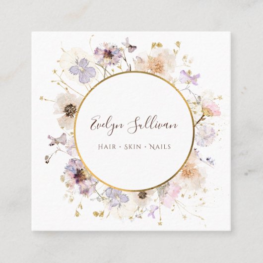 乾燥ワイルドフラワーズ金ゴールドサークル名刺 スクエア名刺 (正面)
