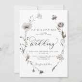 乾燥ワイルドフラワーバジェットQRコード秋の結婚式 招待状 (正面)