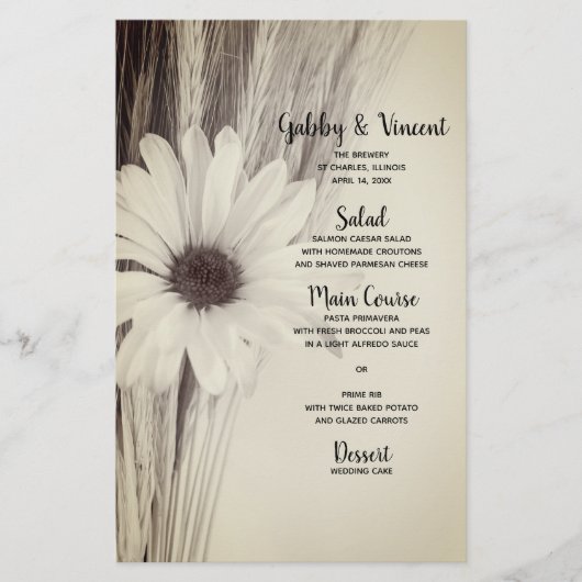 乾燥小麦とデイジーカントリー結婚ファームのメニュー (正面)