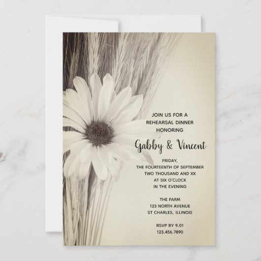 乾燥小麦とデイジーファームリハーサルディナー 招待状 (正面)