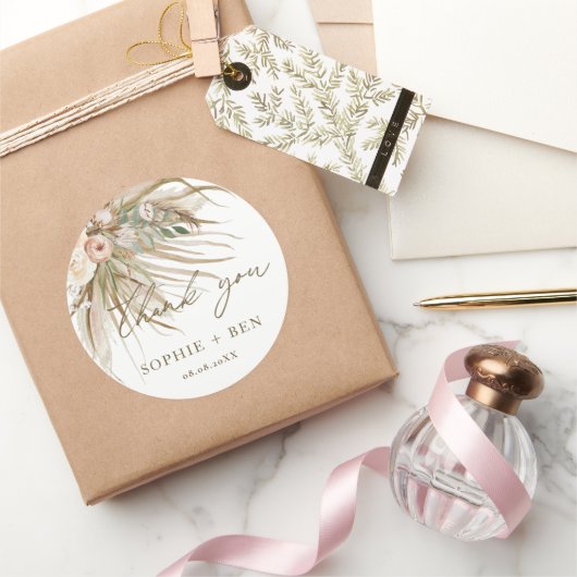 乾燥自然パンパスグラスフローラ結婚式の引き出物 ラウンドシール (ギフト)