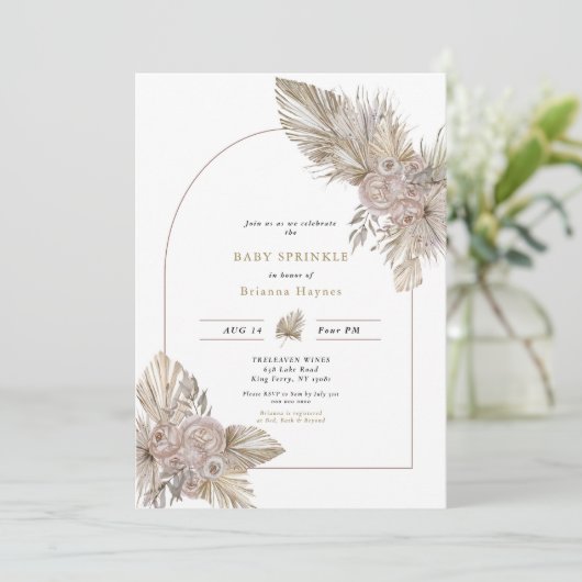 乾燥花模様砂漠をテーマにしたベビー散水 招待状 (スタンド正面)