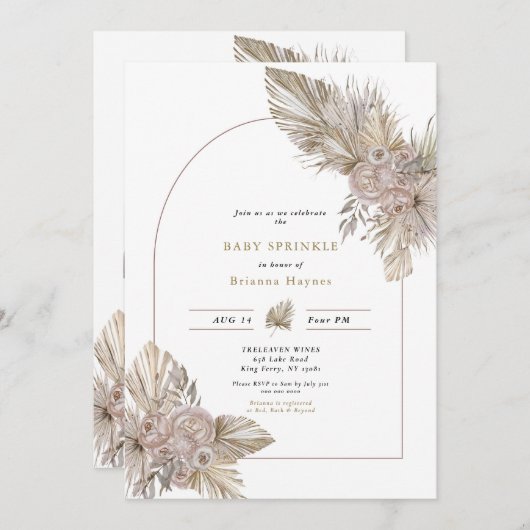 乾燥花模様砂漠をテーマにしたベビー散水 招待状 (正面/裏面)