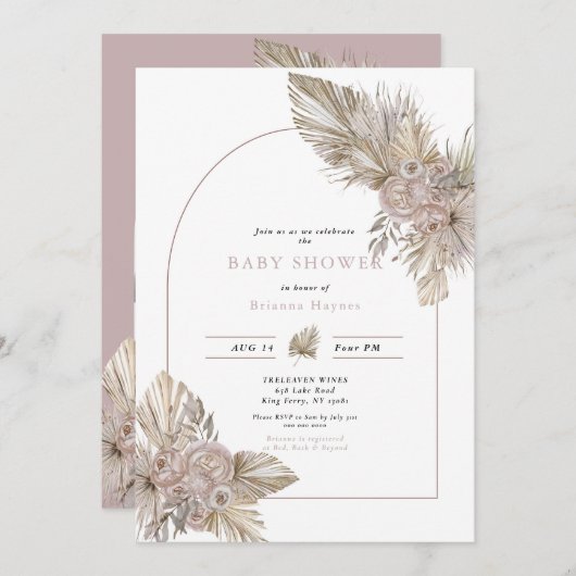 乾燥花模様砂漠をテーマにした赤ちゃんシャワー 招待状 (正面/裏面)