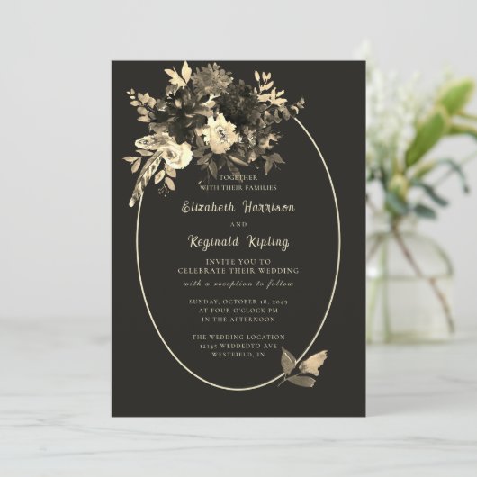 乾素朴フローラ茶エレガント秋の結婚式 招待状 (スタンド正面)