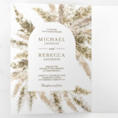 乾素朴乾Boho Pampas Grass Arch Photo 結婚's 三つ折り招待状 (内部最初)